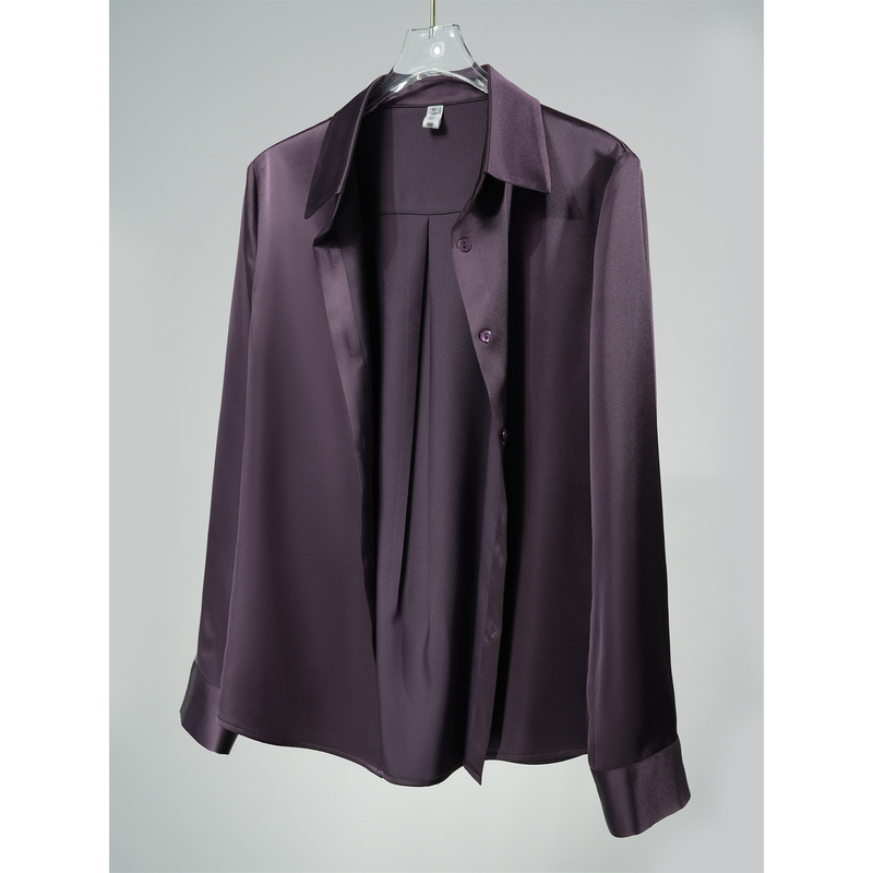 Slim-Fit Dark Night Purple Heavy Satin Commuter Work Versatile Wrinkle-Resistant Drape-Like Acetate-Like Spring and Autumn Regular Shoulder Women's Shirt