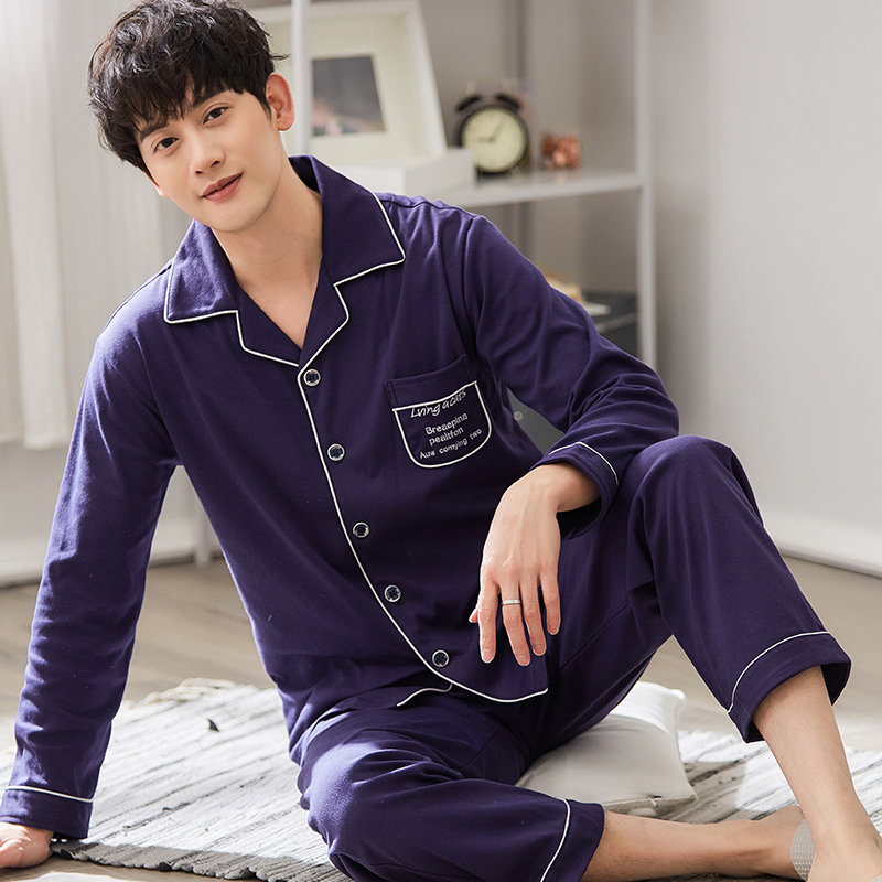 Men's sleepwear autumn and winter style Gats men's winter season thickened pure cotton long sleeve men's all-cotton autumn spring and autumn enlarged code suit