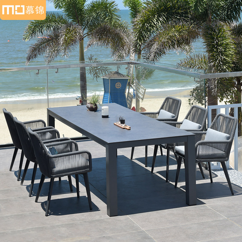 Outdoor tables and chairs courtyard balcony garden open-air rock slab tables and chairs light luxury leisure rattan chair waterproof sunscreen table and chair combination