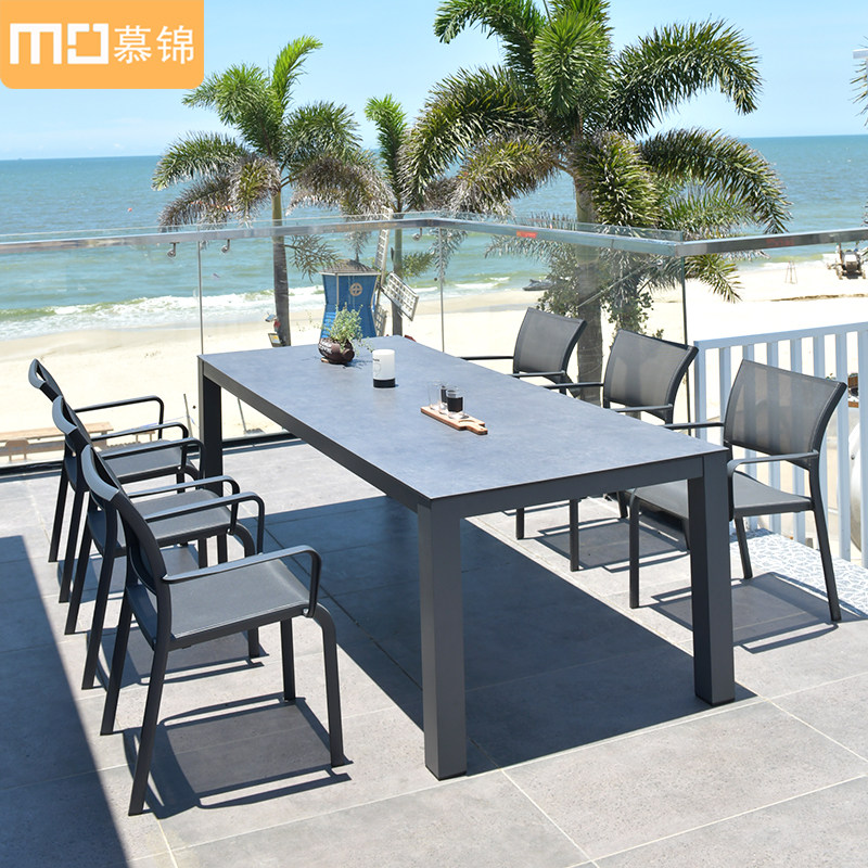 Outdoor tables and chairs courtyard garden tables and chairs leisure outside rock plate dining table sun protection anti-corrosion waterproof weaving rattan table and chair combination