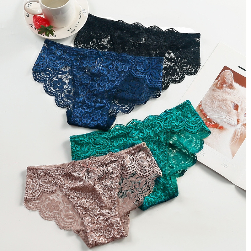 4 ladies underwear female black lace low waist pure crotch ultra - thin uncertain breathable triangle underwear
