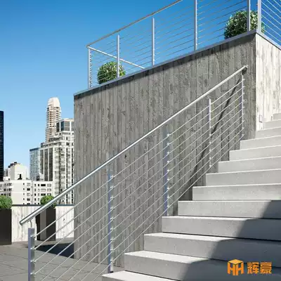 Stairs 304 stainless steel column PVC imitation wood handrail square tube wearing brushed fence balcony simple and exquisite guardrail
