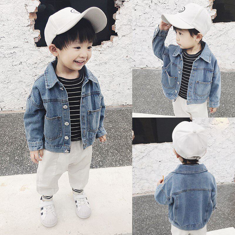Boy Denim Jacket 2022 Spring Dress New Korean Version Baby Foreign Air Clip Jersey Baby Pure Color 100 Lap Blouse-Taobao