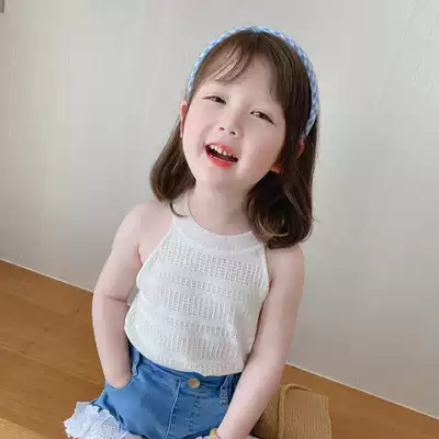 Girls sling summer dress Korean top 2021 New coat foreign pie children's knitted baby vest sling tide shirt