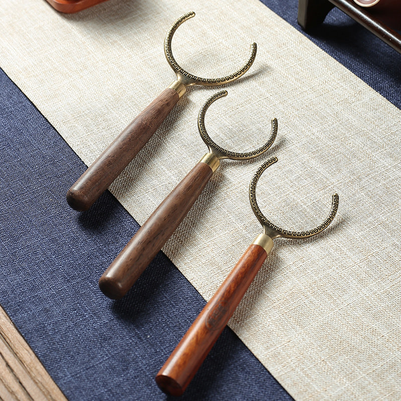 Ebony solid wood tea cup fork metal tea cup clip anti-scalding tea cup holder hygiene holder Kung Fu tea set cup fork tea ceremony accessories