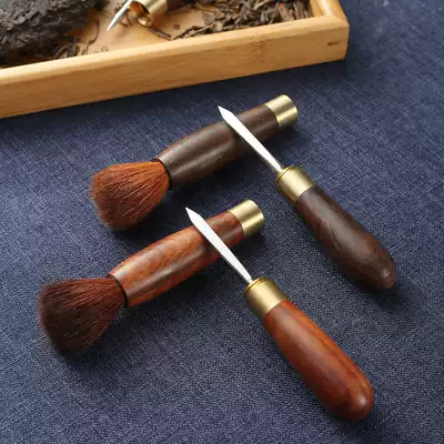 Pu'er tea knife Ebony rosewood tea knife pry tea set Stainless steel handmade tea needle tea cone tea set accessories