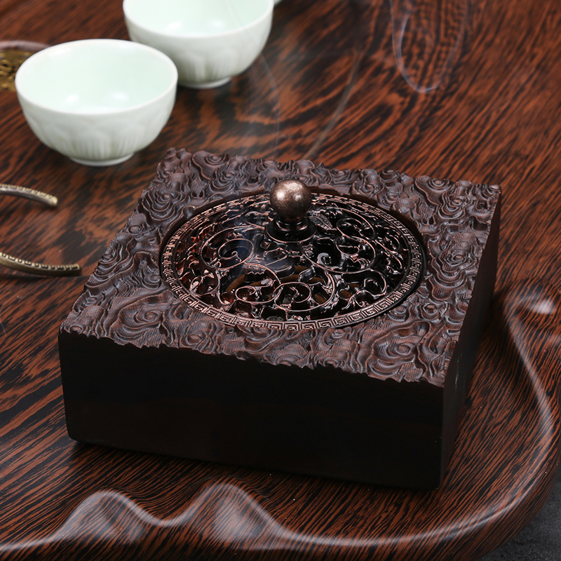 Black Sandalwood Solid Wood Domestic Indoor Sandalwood Stove Tea Road Accessories Incense Stove Rings Fragrant and Fragrant Creative Gifts Incense Burner