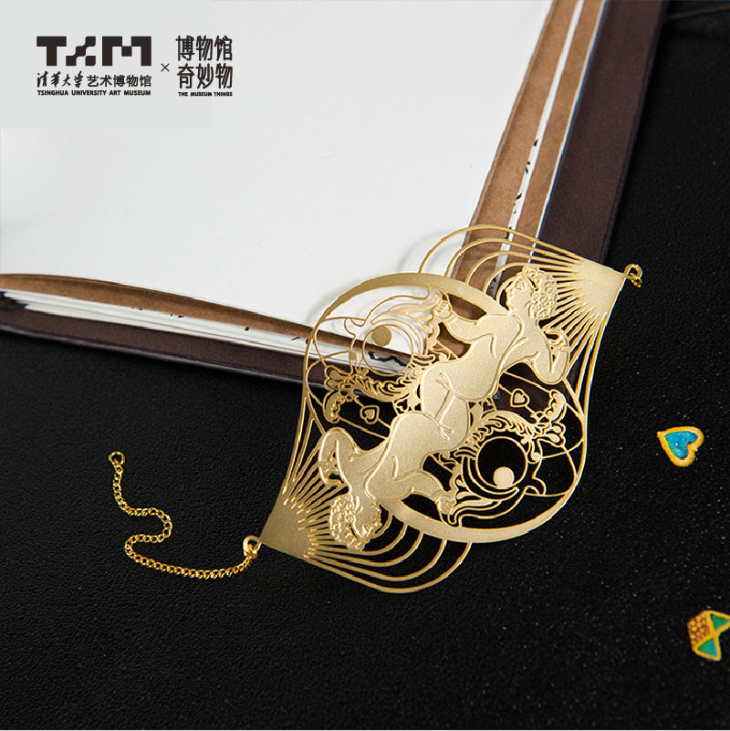 Tsinghua University Art Museum Bookmark Afghan National Treasure Golden Cupid Dolphin Metal Openwork