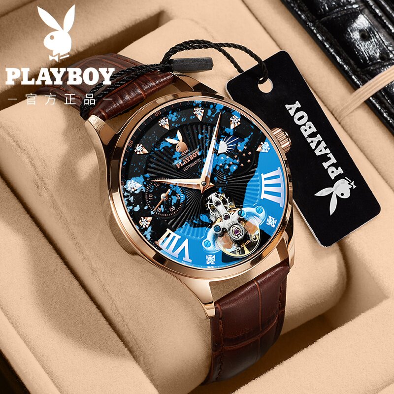 Flower Playboy 2021 new watches Men's hollowed-out black tech Watches Brands Joint Fully Automatic Mechanical Watch Tide