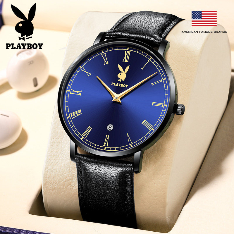 Flower Playboy watches Men's European and American names 2021 new ultra-thin business minimalist real leather strap quartz watches