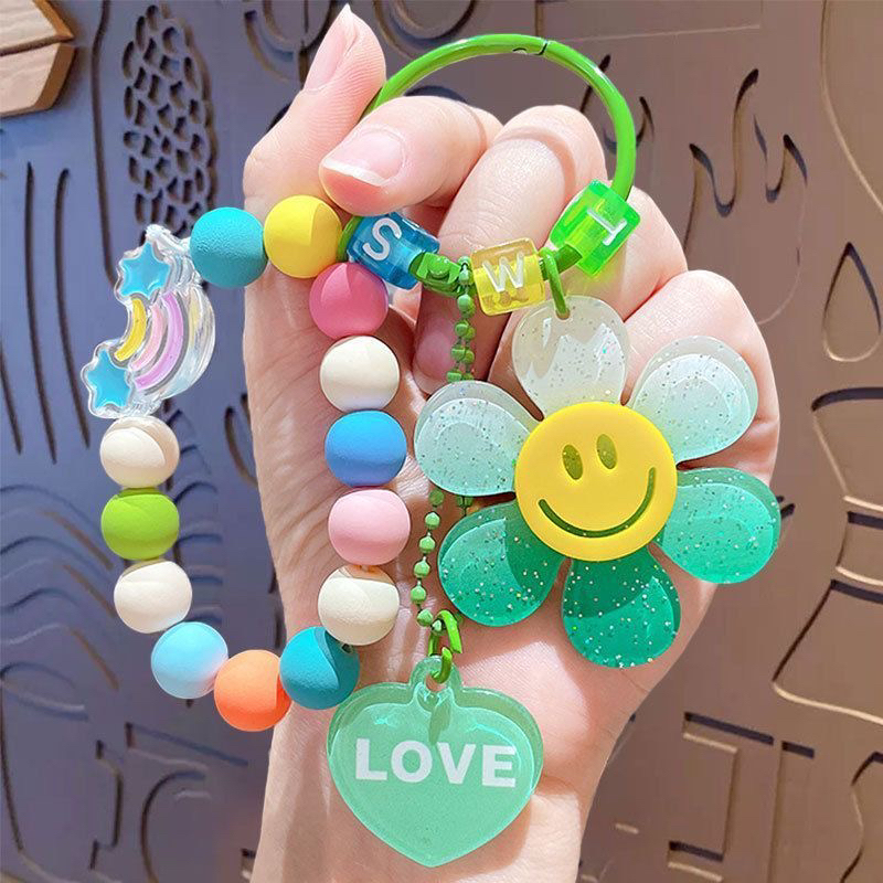 Trendy Sunflower Beaded Keychain Pendant, Exquisite Girl's Chain, Backpack Keychain, Car Decoration for Men