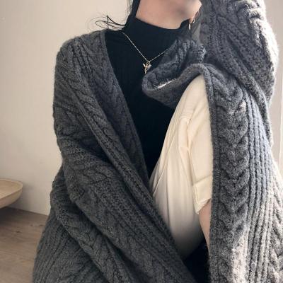 Dark Grey LRetro Lazy wind thickening easy Medium and long term Over the knee sweater loose coat female Autumn and winter new pattern Wear out knitting Cardigan