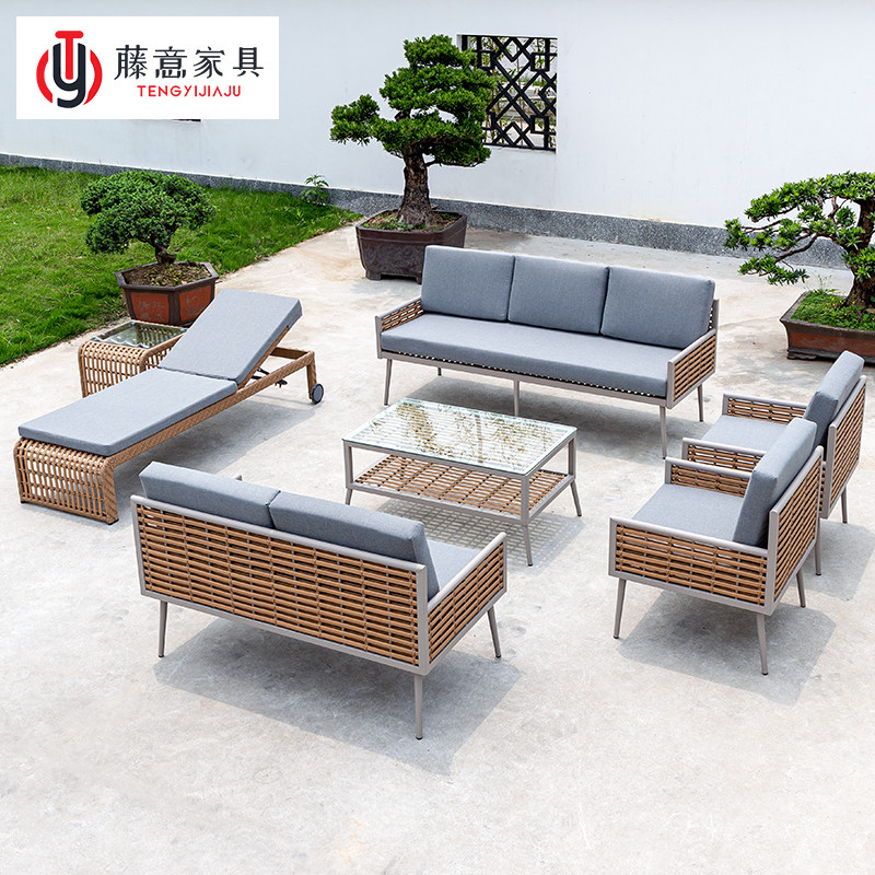 Indoor and outdoor leisure garden rattan sofa outdoor YangTai Furniture Villa Courtyard Hotel open-air rattan chair rattan small sofa