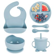 Childrens Dishes Set Baby Silicone Tableware 6PCS Set Sucke