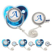 Name Initial Letters Baby Pacifier with Clips Lids Rhineston