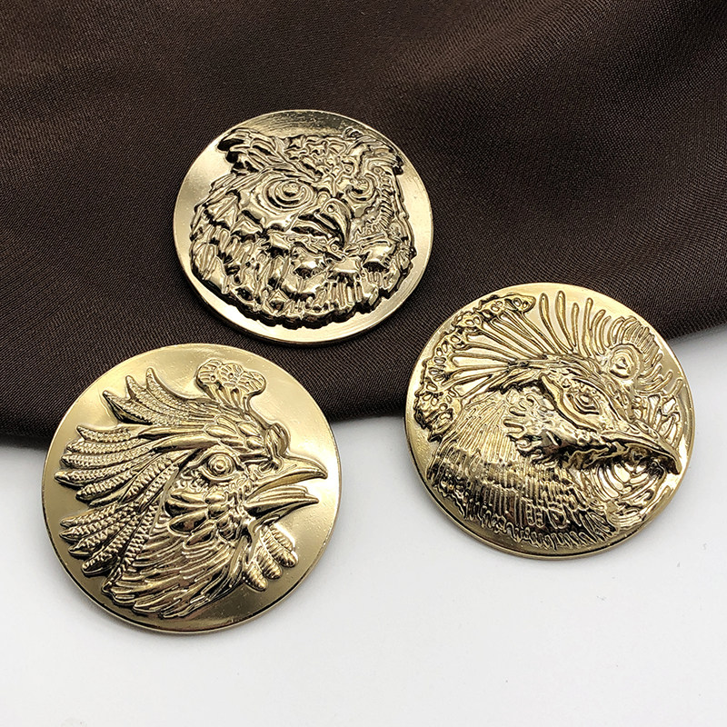 Metal Owl New Continental Cat Cat Buttons PHOENIX HEAD EAGLE'S HEAD ROUND BIG BUTTON Men Wind Clothes