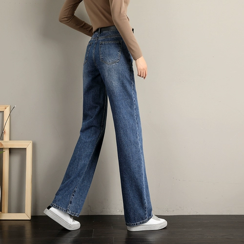 Джинсы, демисезонные штаны, свободный прямой крой, стройный силуэт, высокая талия, 2024 года, подходит для подростков