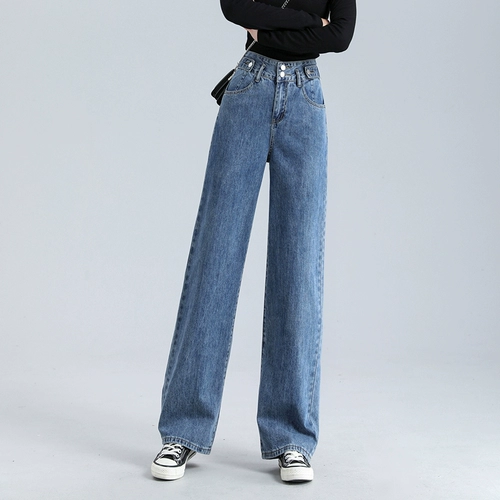 Осенние штаны, модные джинсы с начесом, 2023, высокая талия, свободный прямой крой