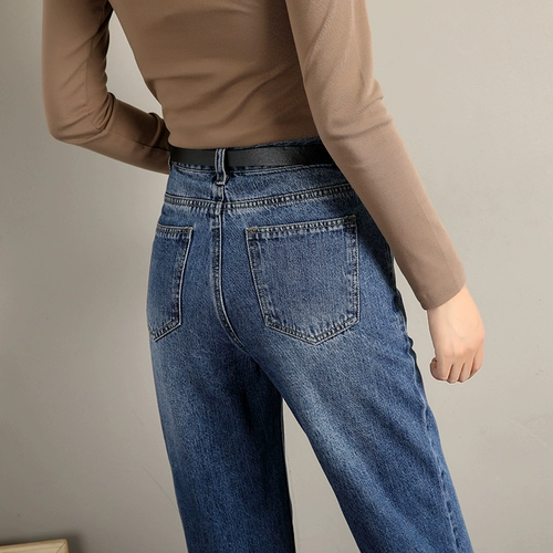 Джинсы, демисезонные штаны, свободный прямой крой, стройный силуэт, высокая талия, 2024 года, подходит для подростков