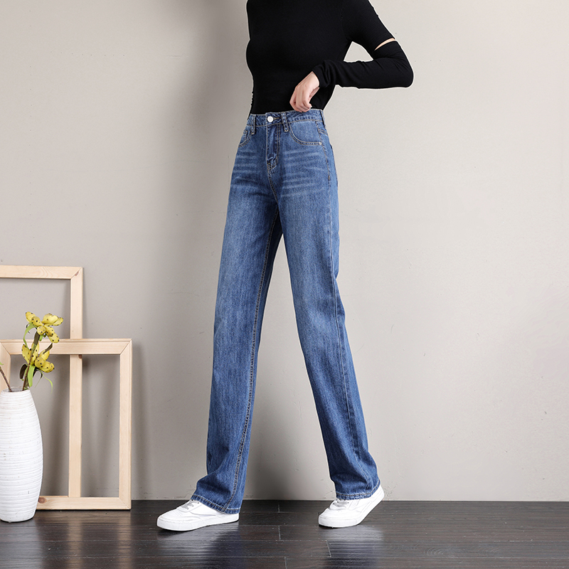 Jeans woman high waist display slim loose straight cylinder 2022 new exploits small sub-display high spring autumn small broadleg pants