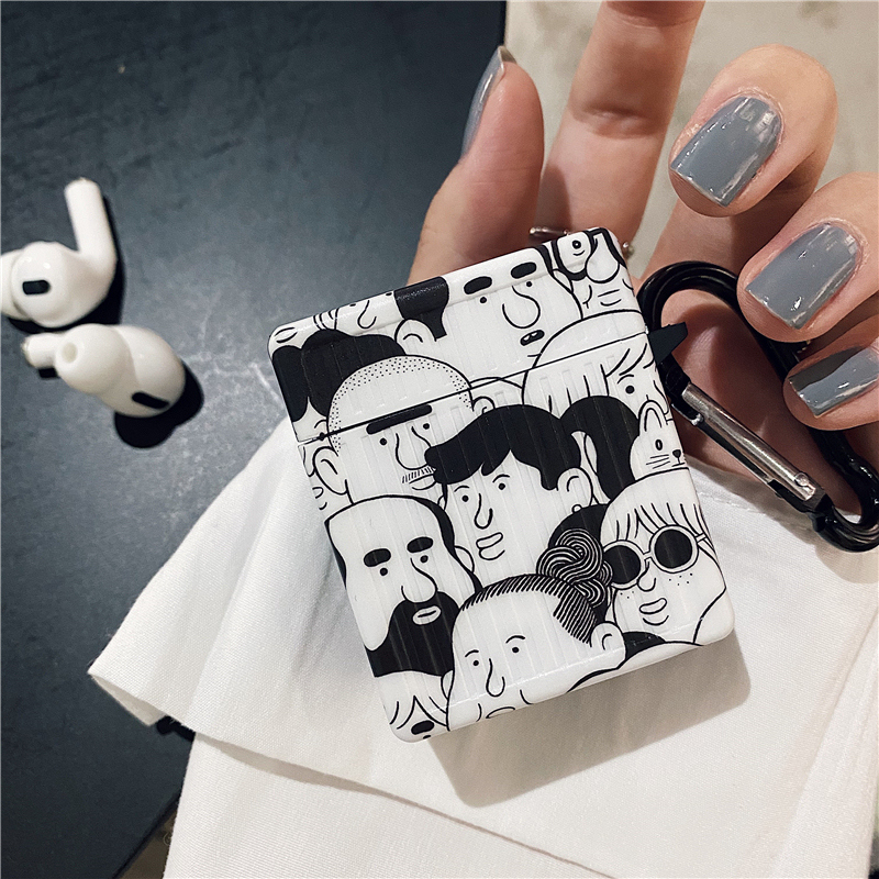 Cartoon Sketch Face Apply Airpods Protective Sleeve AirpodsPro Headphone Cover Apple Wireless Bluetooth Silicone Anti-Fall Softshell 1 Generation 2 Generations Universal 3 Generations Creative Black & White Couple Men And Women