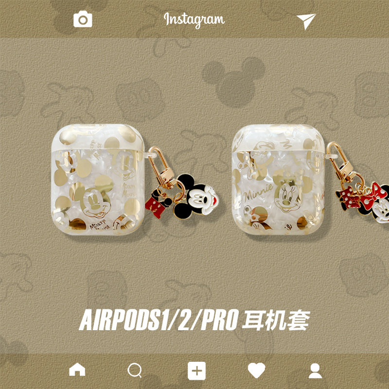 Bronzing shell textured Mickey Minnie airpods protective shell cover 2 generation 3pro 3rd generation new tidal cards Cartoon apply Apple Wireless Bluetooth Headphone II 1 generation of silicone Mesh Red Personality Creativity