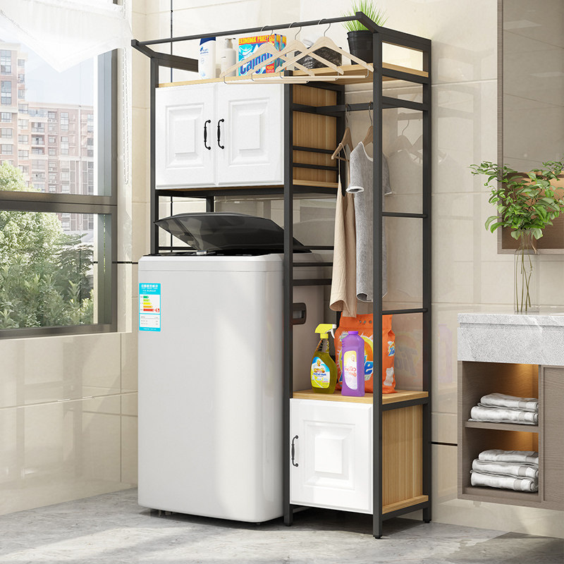 Balcony washing machine shelf roller roller roller flip cover washing machine above the shelf storage cabinet toilet bathroom shelf