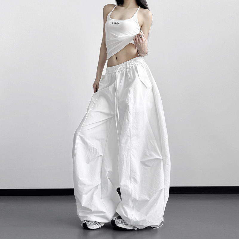 White Korean-Style High-Waisted Wide-Leg Pants for Women, 2026 Spring New Fashion, Loose Fit, Slimming, Versatile, Student Style Casual Pants