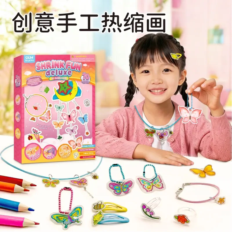 Dilem 6-in-1 DIY Colorful Butterfly Jewelry Creative Heat Shrink Painting Set Jewelry Pendant Handmade Gift