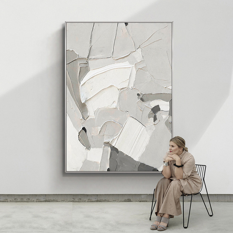 Hand Painted Oil Painting Modern Pure White Art Abstract Texture Decoration Painting Xuanguan Aisle Even Gallery Hang Painting Phantom Domain