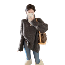Retro lazy style thickened warm turtleneck sweater for women winter fashion versatile casual bottoms missing knitted sweater