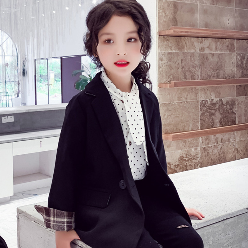 Girl Suits Jacket 2022 New Spring Autumn Nets Red Children Little West Suit Korean Version of the Ocean Wave Clothes Great Kids Casual