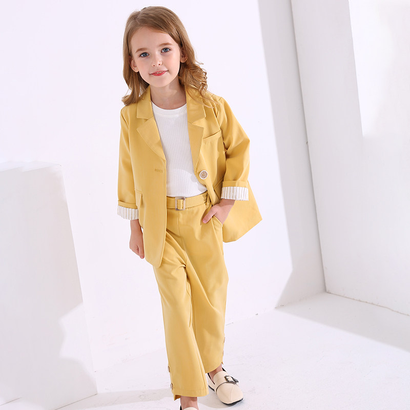 Girls suit 2022 new Yansen Spring Children Han Edition England Wind Suite Fashion Show in the big children