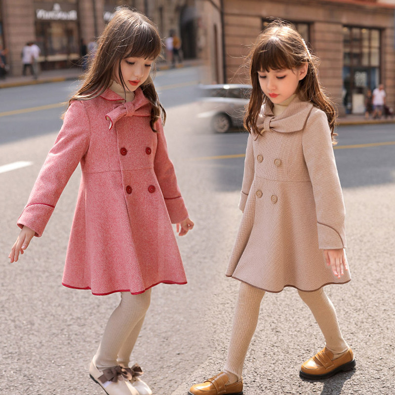 Girl child Son Coat 2021 New Foreign Pie children Mao's jacket autumn and winter medium long version of Korean version plus velvet thickened