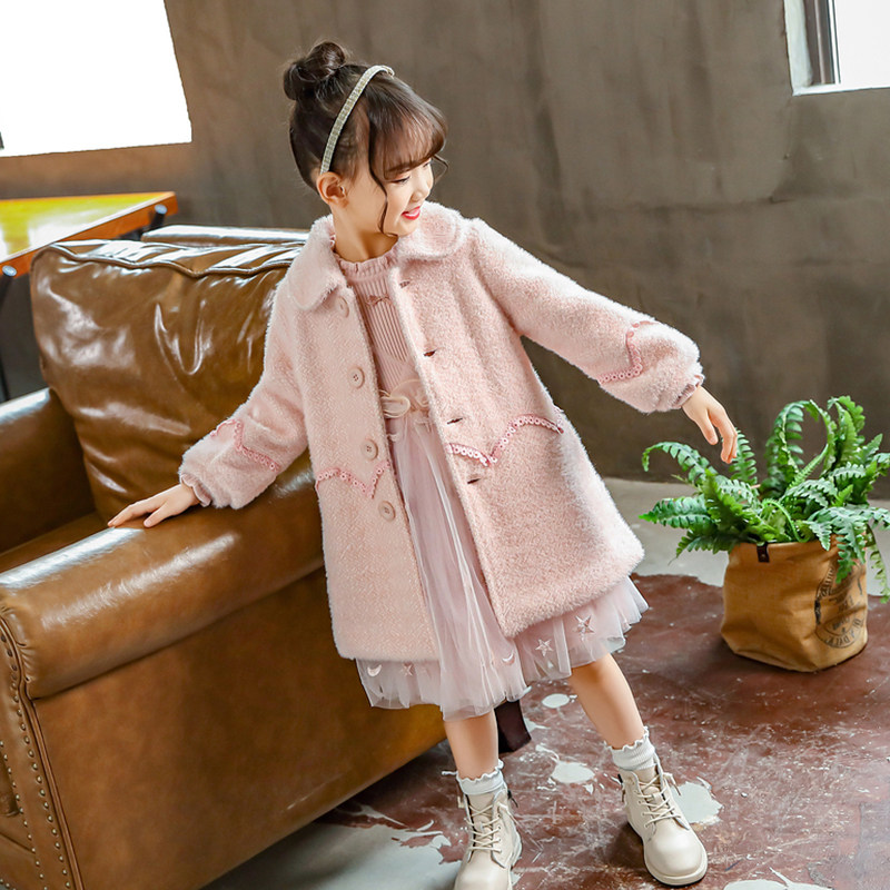 Girls' woolen coat Korean version 2022 new thickened children's woolen coat Western style autumn and winter mink velvet mid-length version