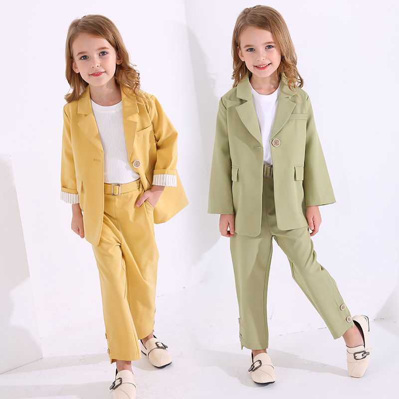 Girl Suits Suit Spring Autumn Ocean Clothing Fashion Walking Show Flowers Children's Little West clothes Han version Inn children host gown