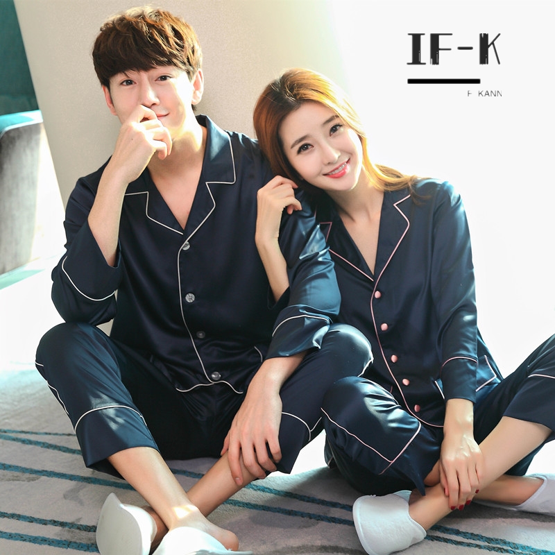 IF-KANN mulberry silk new ice silk pajamas women's spring and autumn two-piece suit long-sleeved silk loose home clothes