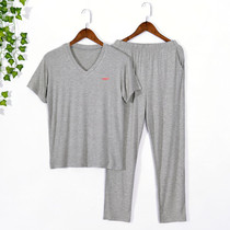 Pajamas men summer modal thin set short sleeve trousers V collar male ladies casual large size home clothing pajamas