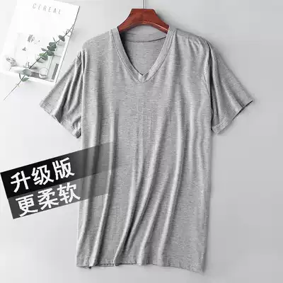 Men's pajamas summer thin modal cotton top V collar Ice Silk home wear large loose single T-shirt short sleeve