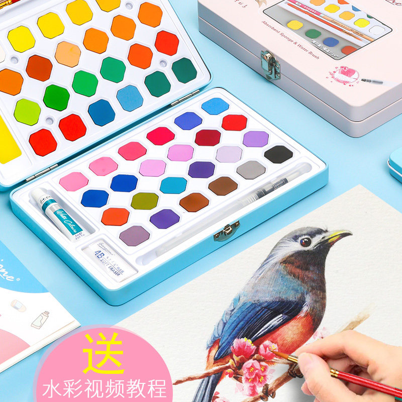 Shivering Tongan Jorcione 48 Color Bird Languages Series Solid Water Color Water Pink Painting Paint Pen Cap Group Students Wash Portable with Children's Painting Supplies with First Scholar Fine Art Students