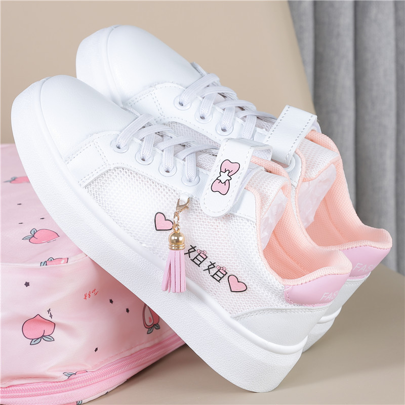 White Powder MDaisy children's shoes 2021 summer new pattern girl Net shoes ventilation Mesh surface Hollow out Little white shoes student motion skate shoes