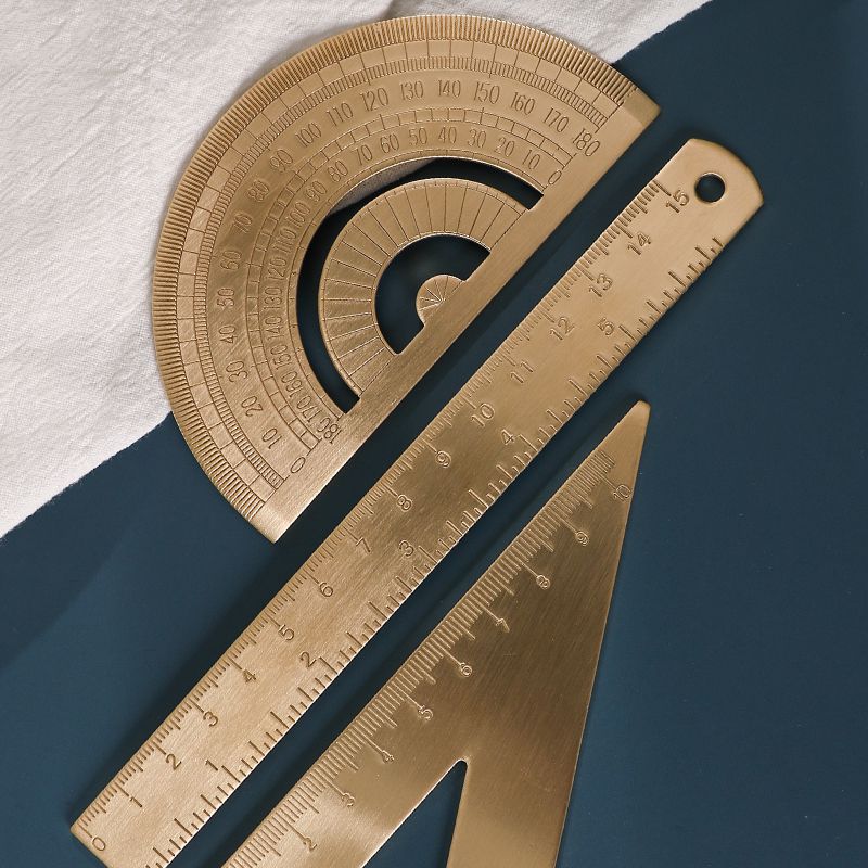 Handmade copper ruler student stationery One suit High school student multifunction ruler Triangle Ruler Protractor Triangle Ruler Student Stationery Suit Sleeve ruler Art Retro brief China Wind palace