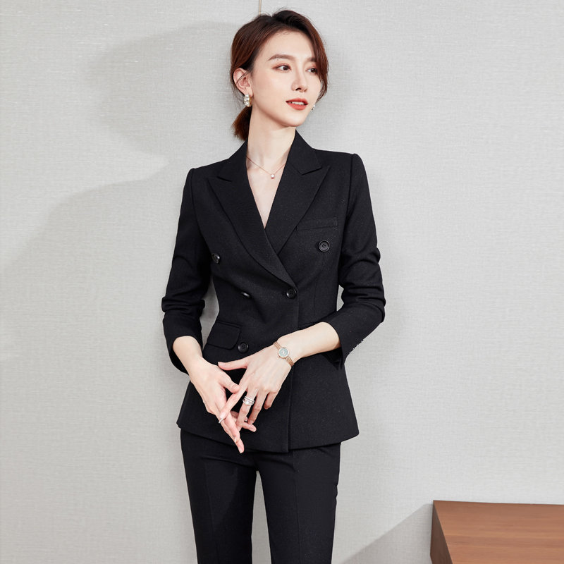 High-end Suit Suit Women Fashion Autumn Winter Thickening Black Western Coat Superior feel to work Temperament goddess Fan