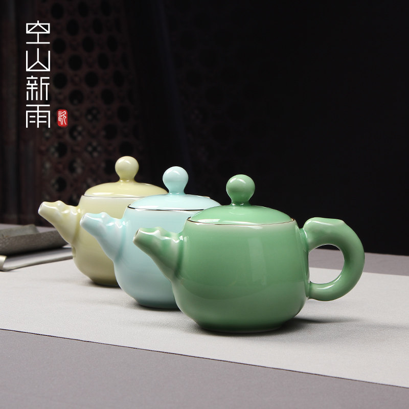Longquan celadon teapot single pot ceramic pure hand-made teapot Chinese simple large-capacity household kung fu tea set