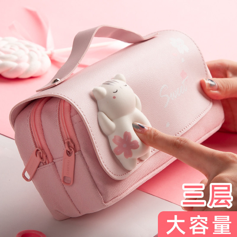 Net Red large capacity multi-function pen bag Girls Junior High School High School students college stationery pencil box simple cute canvas stationery bag Primary School ins tide girl Korean small number high face value pen tape