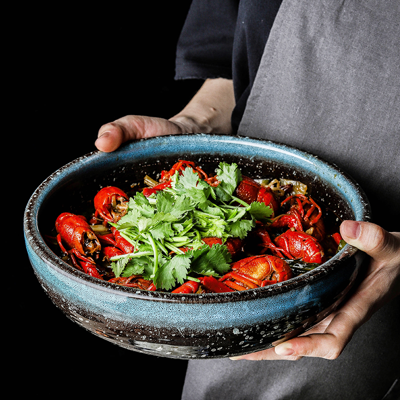 Daily Acid Vegetable Fish Basin Water Cooking Fish Large Bowl Small Lobster Pan Commercial Restaurant Ceramic Home Pull Noodles Bowl Linen Hot Bowl-Taobao