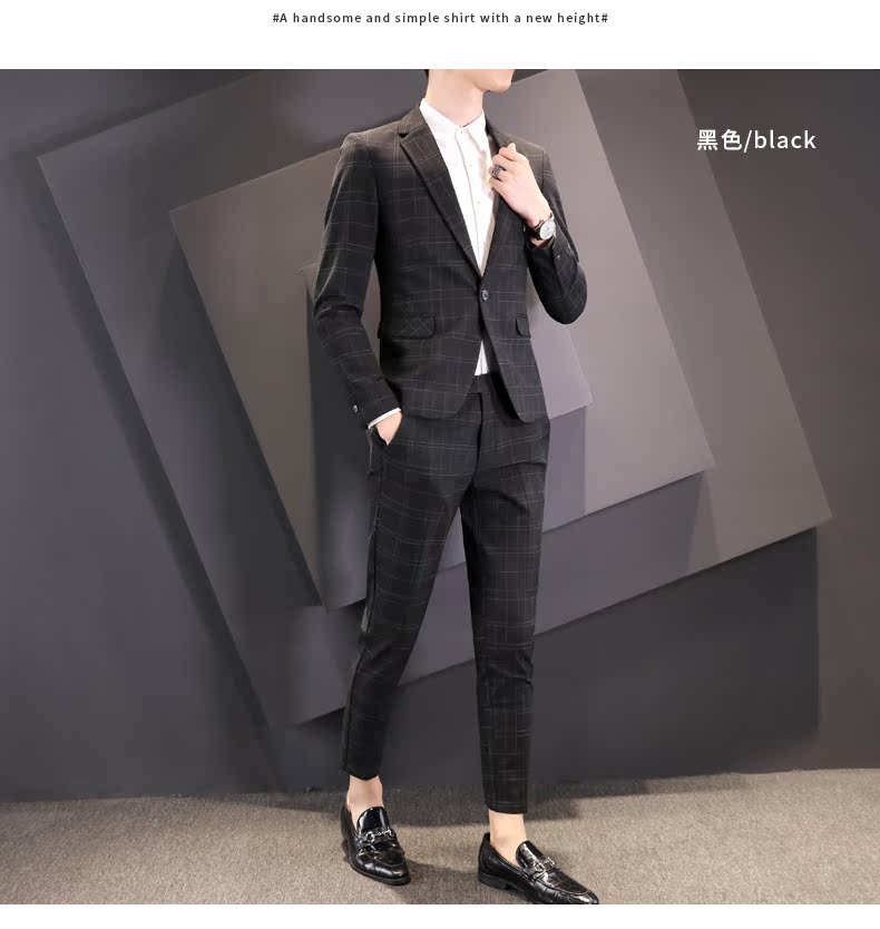 Phiên bản Hàn Quốc của bộ đồ kẻ sọc mỏng phù hợp với nam giới kinh doanh bình thường phù hợp với thanh niên áo khoác chuyên nghiệp váy chân nhỏ shop quần áo nam