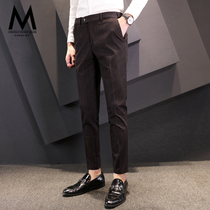  Black trousers Mens Korean slim-fit business plaid suit pants youth drape free ironing mens suit casual pants