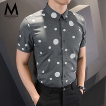 Default summer new short-sleeved shirt mens Korean slim casual shirt trend fashion handsome half-sleeved mens top