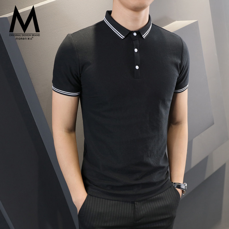 Thin man short sleeve T-shirt Korean version Body Business Black Harbor Wind Tide Polo Jersey Man Flipped Rafa Laurenma ball men's clothes